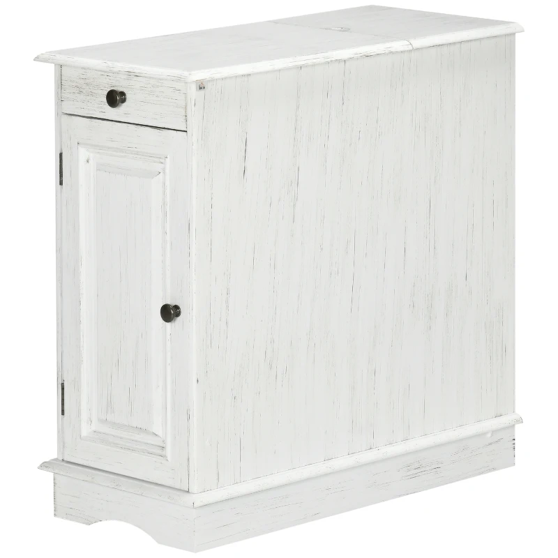 HOMCOM Flip Top End Side Table with Storage Drawer and Cabinet, 11.5" x 24" x 24.25", White