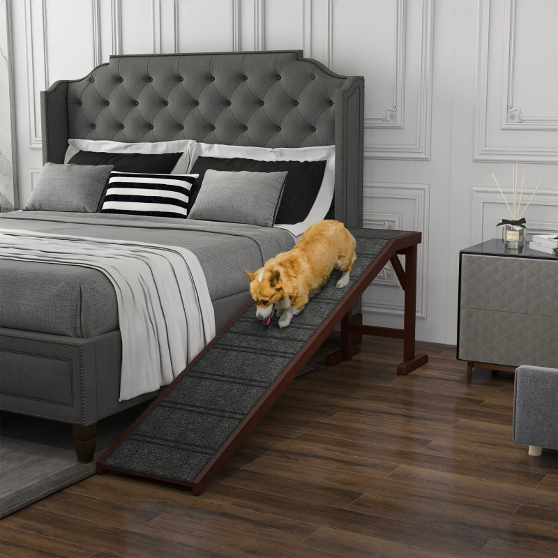 PawHut Dog Ramp for Bed, Pet Ramp for Dogs with Non-Slip Carpet and Top Platform, 74" x 16" x 25", Brown