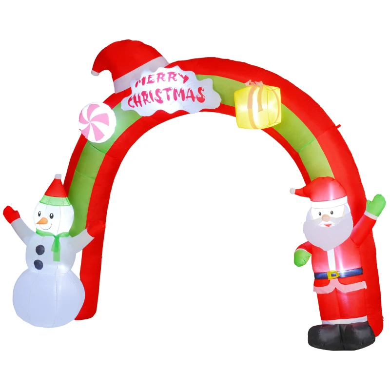 Outsunny 10FT Christmas Inflatable Archway, Outdoor Xmas Blow Up Santa Claus and Snowman Arch with Built-in LED Lights for Yard