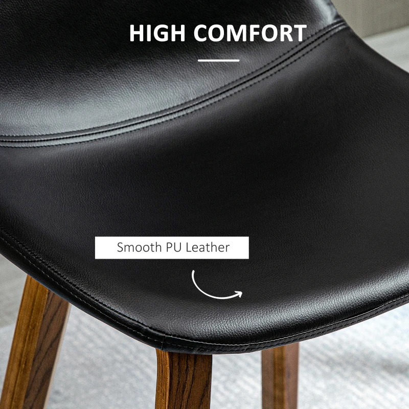 HOMCOM Counter Height Bar stools Set of 2 Mid-Back PU Leather Bar Chairs with Wood Legs, Black