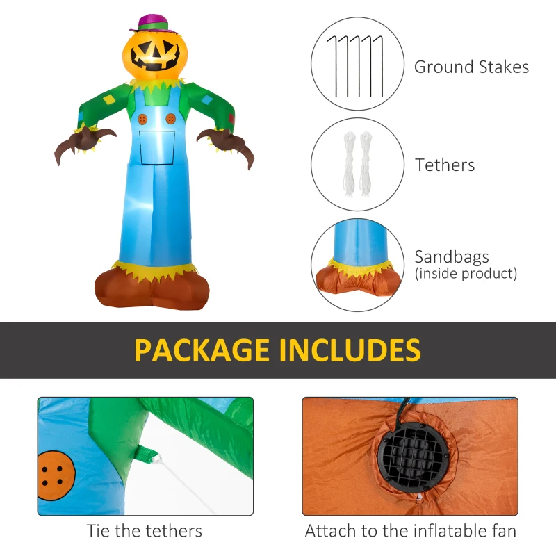Outsunny 6' Cute Halloween Inflatables Outdoor Decorations Pumpkin Scarecrow, Blow-Up LED Yard Decor Indoor Outdoor for Garden, Lawn, Party, Holiday