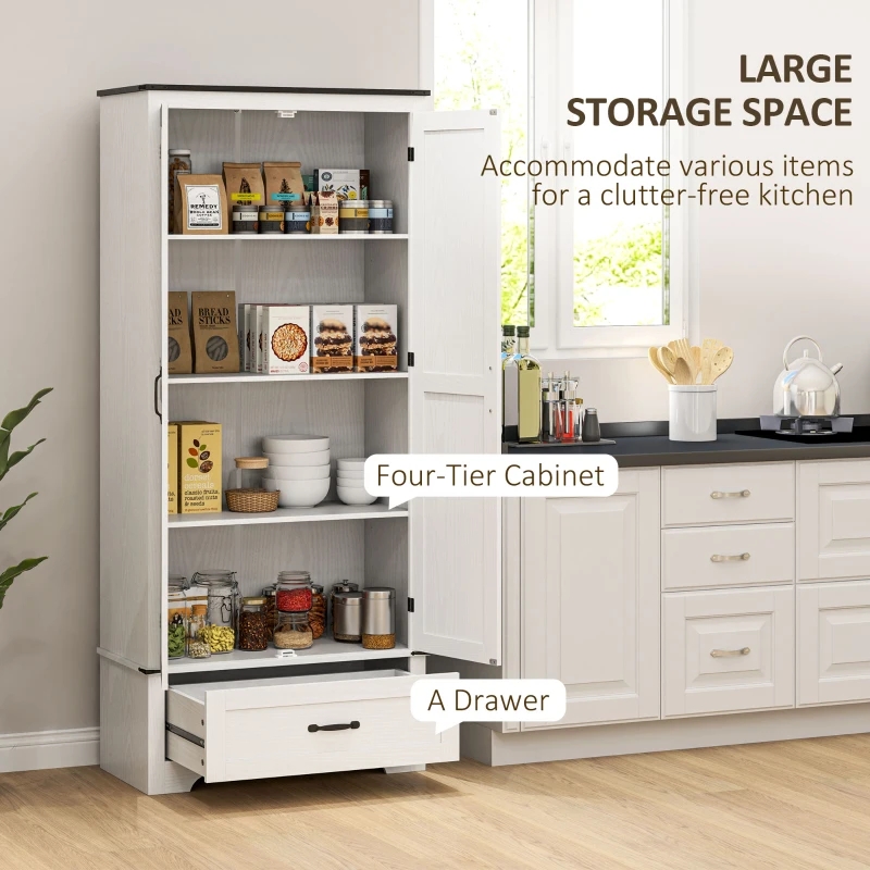 HOMCOM 72" Farmhouse Pantry Cabinet with Adjustable Shelves, Kitchen Pantry Cabinet with 2 Doors, Distressed White