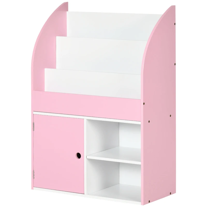 Qaba Toy Storage Organizer, Kids Bookshelf, Freestanding Children Bookcase with Cabinet for Toys Clothes Books, Pink