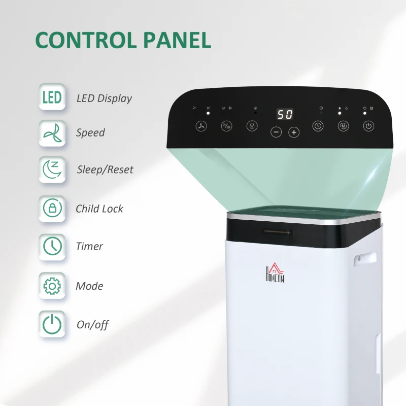 HOMCOM 2520 Sq. Ft Portable Electric Dehumidifier For Home, Bedroom or Basements with 14 Pint Tank, 2 Speeds and 3 Modes, 42 pt/Day, White