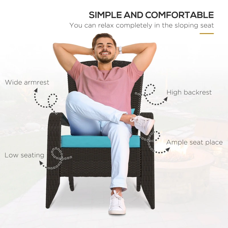 Outsunny Patio Wicker Adirondack Chair, Outdoor Rattan Muskoka Chair with Cushions for Patio, Garden, Backyard Turquoise