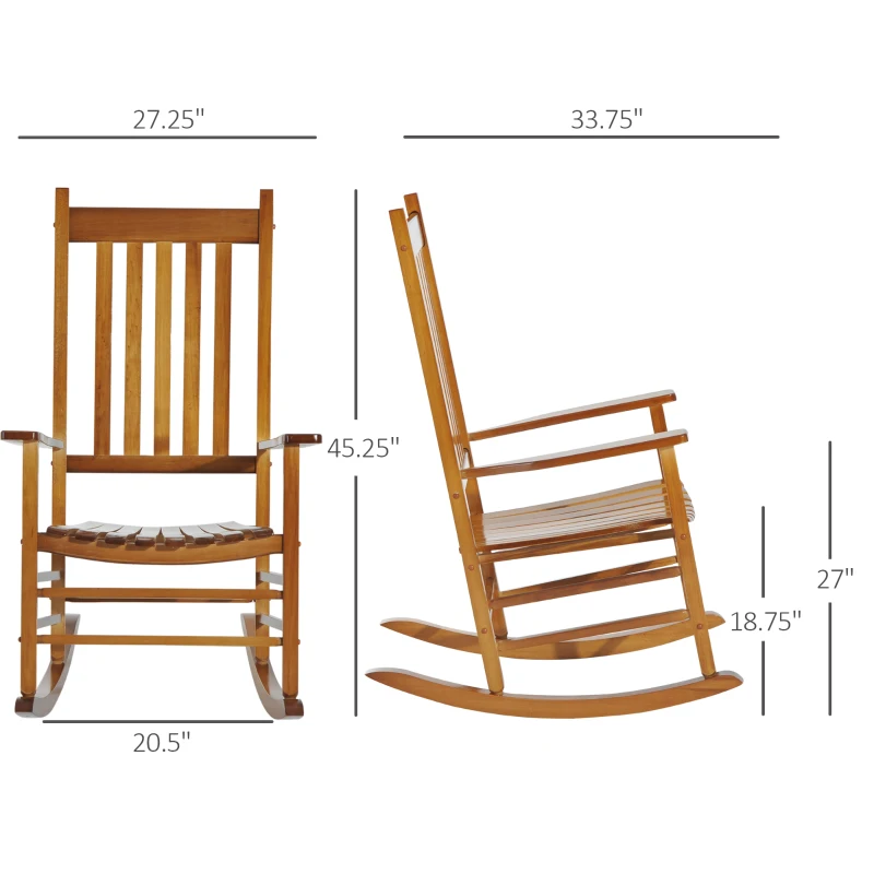 Outsunny Outdoor Rocking Chair, Patio Rocking Chair with Smooth Curves, High Density Wooden Rockers for Lawn Garden Porch, Supports Up to 350lbs, Natural