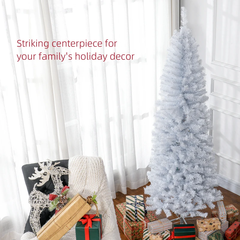 HOMCOM 6 FT Artificial Christmas Tree Pencil Xmas Tree with Stand, 618 Tips, Holiday Home Indoor Decoration for Party, White