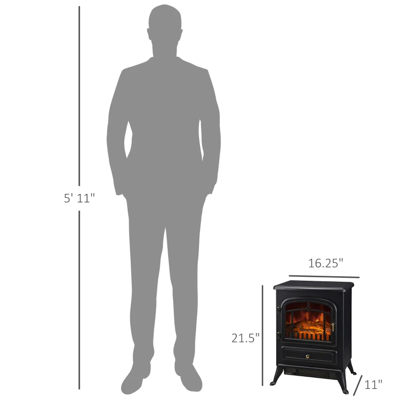 HOMCOM Fireplace Stove, Electric Fireplace Heater with Realistic LED Flames and Logs, 725W/1450W, Black