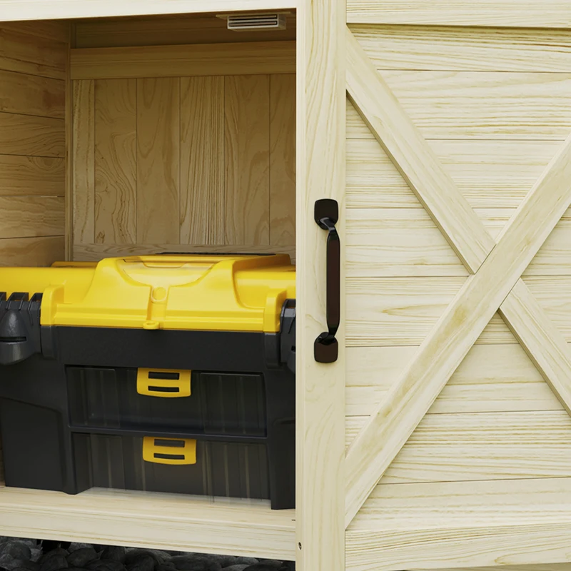 Outsunny Outdoor Wooden Potting Bench with Storage Cabinet, Aluminum Tabletop, Rubber Wheels for Backyard, Patio, Natural Wood