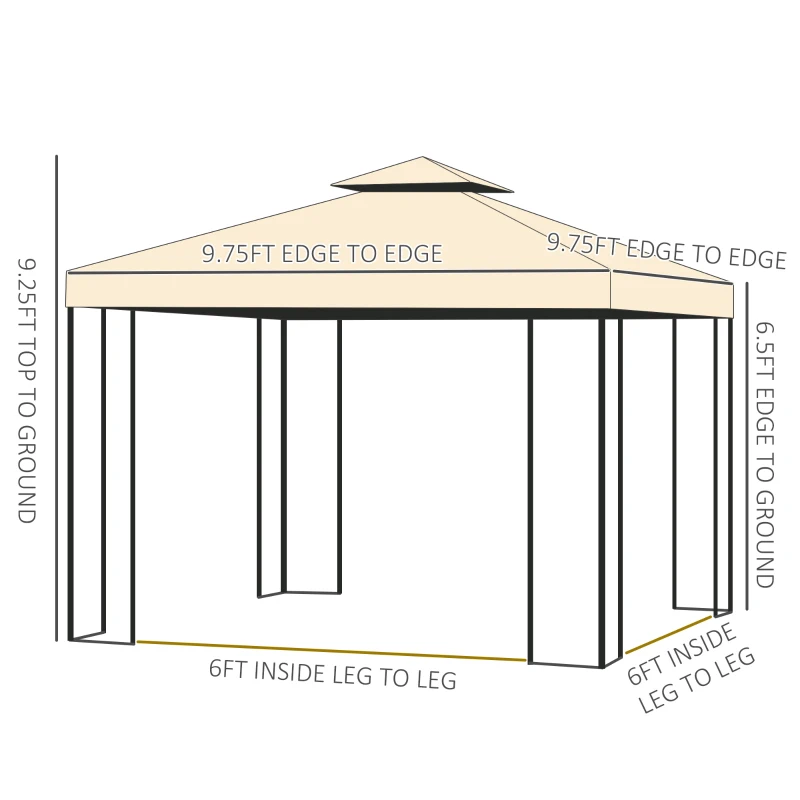 Outsunny 10' x 10' Metal Patio Gazebo, Double Roof Outdoor Gazebo Canopy Shelter with Tree Motifs Corner Frame and Netting, for Garden, Lawn, Backyard, and Deck, Beige