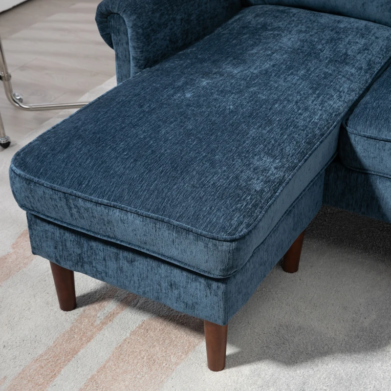 HOMCOM L Shape Sofa, Modern Sectional Couch with Changeable Chaise Lounge, Wooden Legs, Corner Sofa for Living Room, Dark Blue