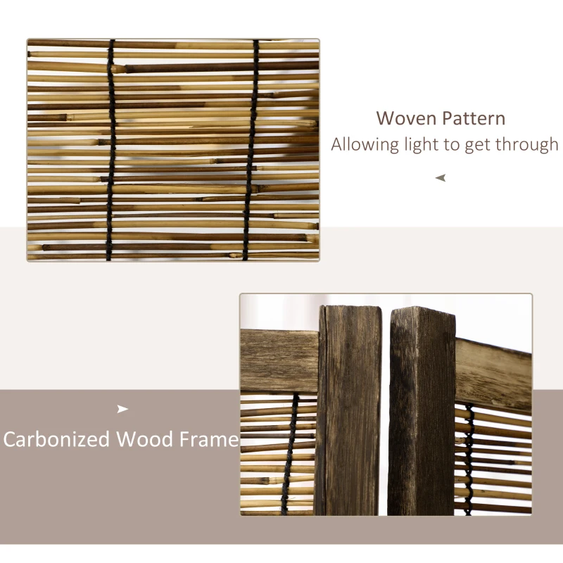 HOMCOM Hand Woven Room Divider, 4 Panel Folding Privacy Screen, Indoor Reed Partition Wall, 63"x67"x0.75", Brown