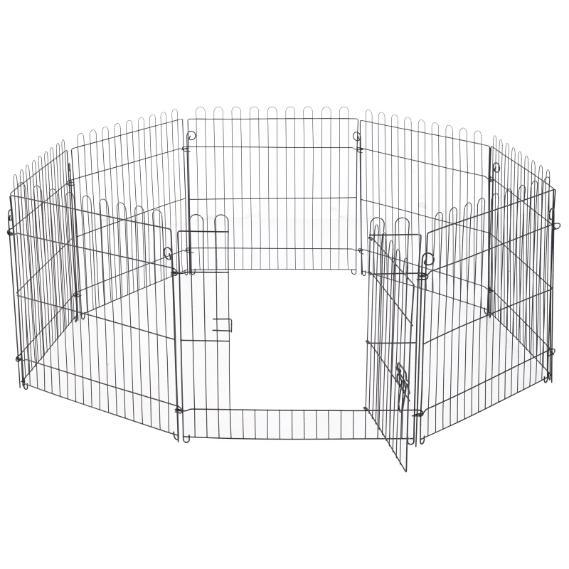 PawHut 24inch 8-Panel Dog Playpen Octagon Pet Exercise Playpen Crate Foldable Dog Cage Pen Puppy Kennel, Black