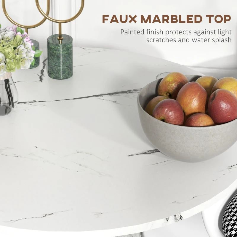 HOMCOM Round Dining Table, Modern Dining Room Table with Faux Marble Top, Steel Base, Space Saving Small Kitchen Table, White