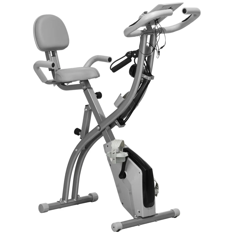 Soozier 3 in 1 Folding Exercise Bike, Foldable Stationary Bike with 8-Level Magnetic Resistance, Adjustable Seat, Grey