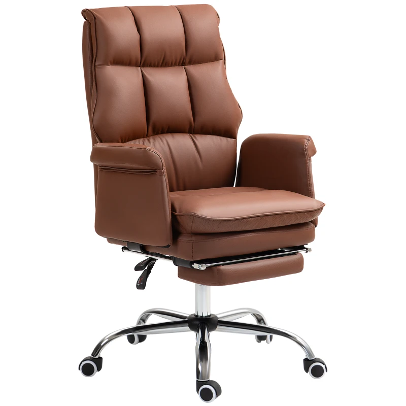 HOMCOM PU Leather Executive Office Chair, Ergonomic and Reclining Office Desk Chair with Footrest, Brown
