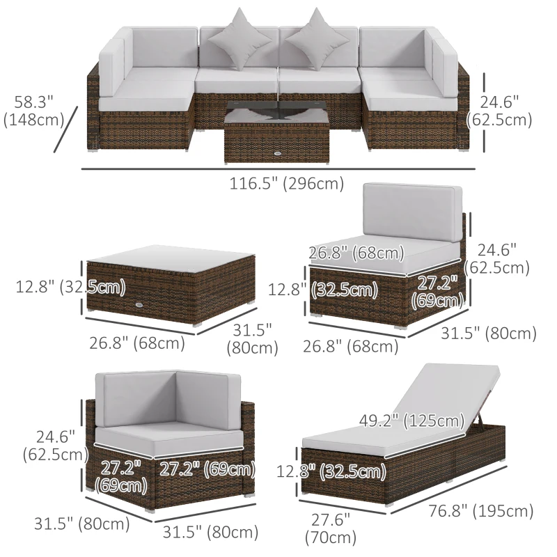 Outsunny 9 Pieces Wicker Patio Furniture Set with Cushion, Light Grey