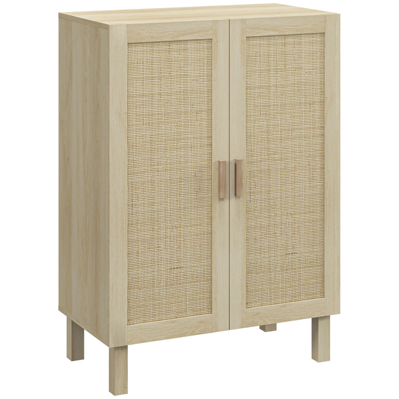 HOMCOM Boho Sideboard, Buffet Cabinet with Storage, Accent Cabinet with 2 Rattan Doors and Adjustable Shelves, Natural