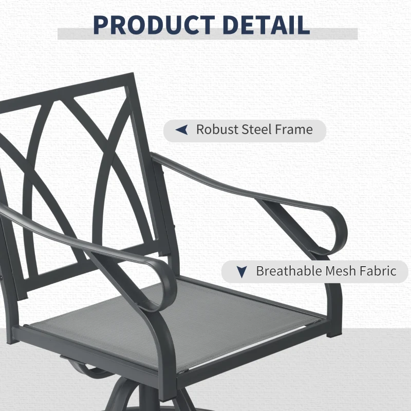 Outsunny 3 Pieces Outdoor Bistro Set, 2 Swivel Rocker Chairs and 1 Round Tempered Glass Table with Cushion, Yard, Lawn, Porch and Garden Furniture, White