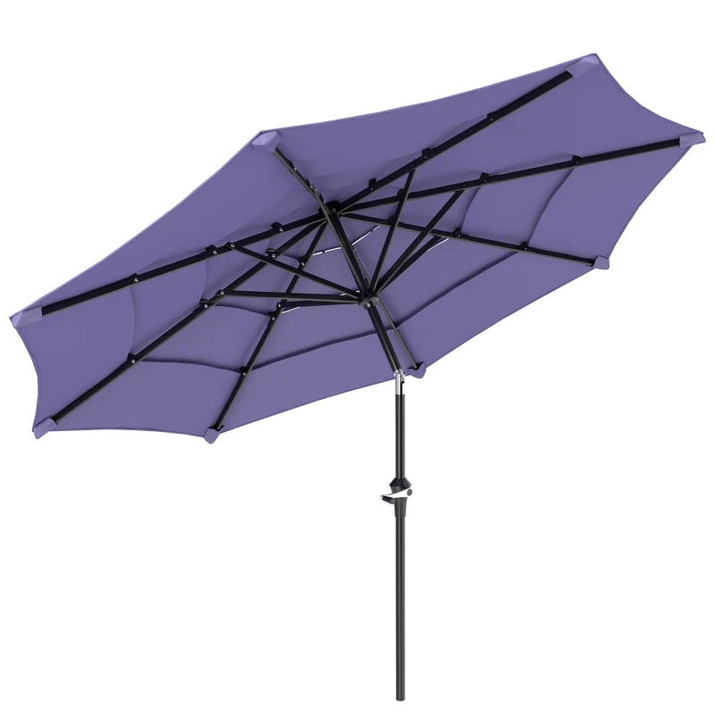 Outsunny 10.7FT Patio Umbrella with 8 Ribs, Crank, Push Button Tilt, Air Vents, for Backyard, Deck and Lawn, Purple