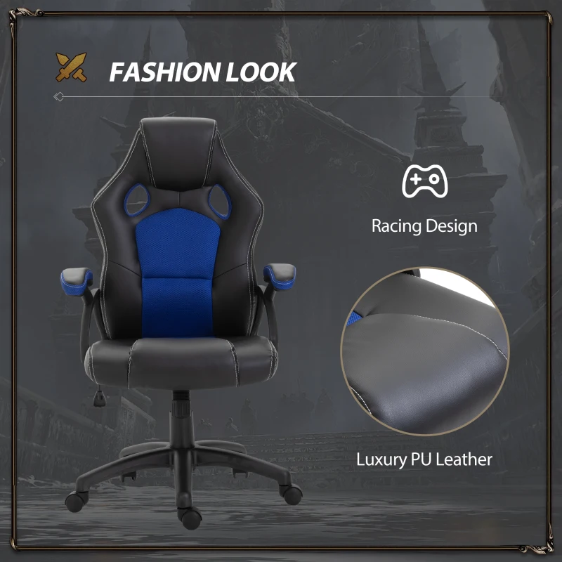 Vinsetto PU Leather Gaming Chair High Back Office Chair with Adjustable Height, Computer Gamer Chair, Blue