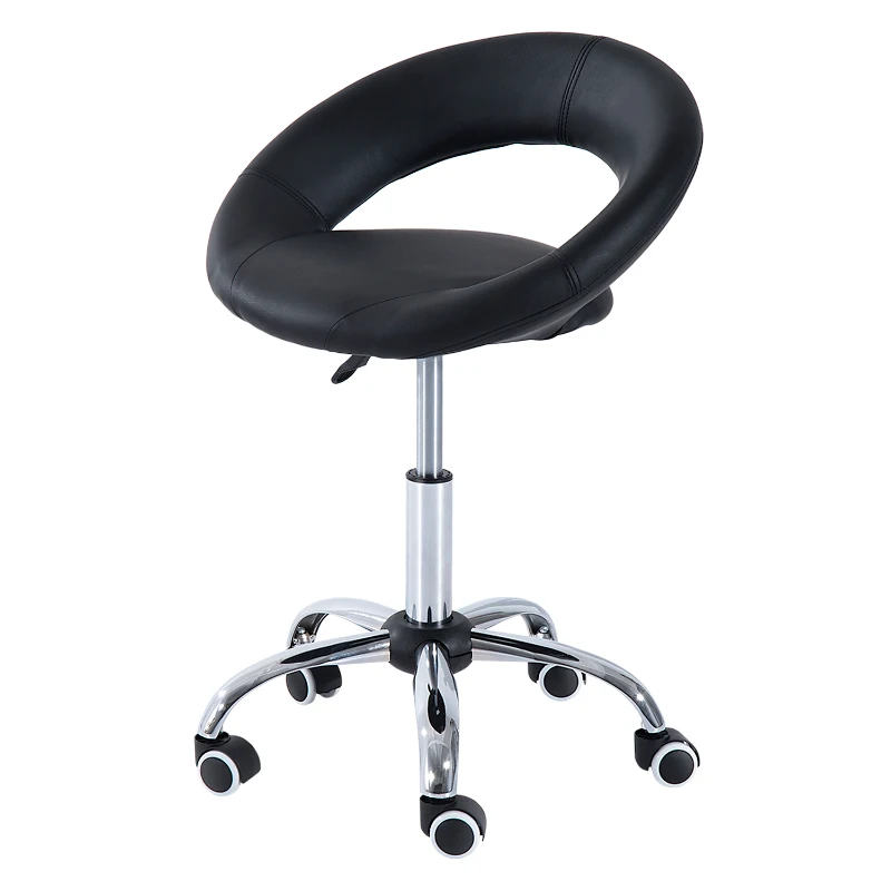 HOMCOM Modern Hydraulic Moon Salon Stool Rolling Swivel Chair Massage Spa Tattoo Pub Bar Stool, Black and Chrome