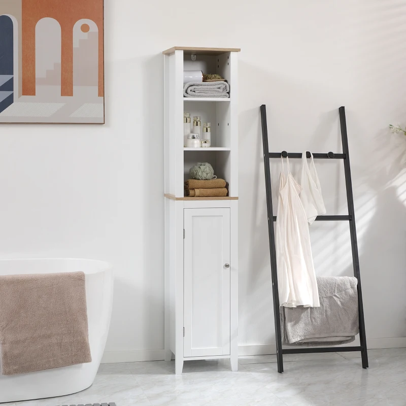 kleankin Bathroom Storage Cabinet with 3 Tier Adjustable Shelf Storage, Linen Tower Enclosed Cabinet for Anti-Toppling Design, White