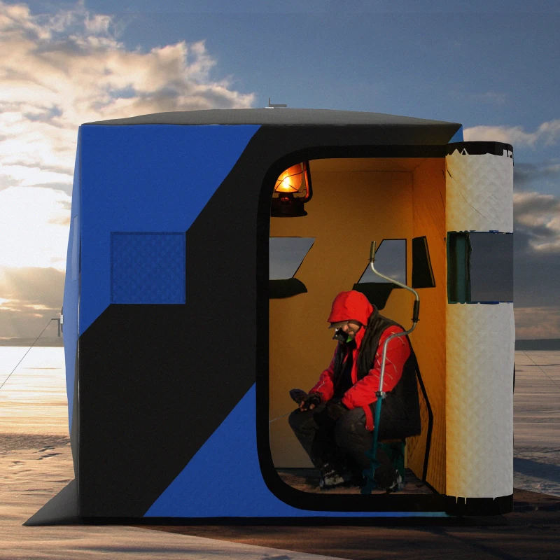 Outsunny 3-4 Person Insulated Ice Fishing Shelter, Pop up Ice Fishing Tent with Windows, Vents and Carry Bag, for Low-Temp -22℉