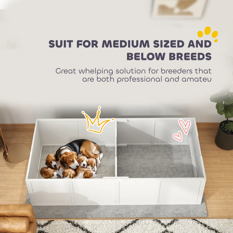 PawHut Whelping Box for Dogs w/ Adjustable, Removable Door, for Small Medium Dogs, 77" x 38", White