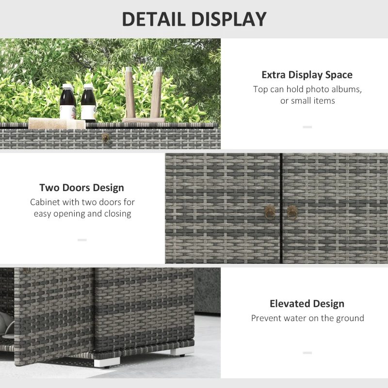 Outsunny Outdoor Storage Cabinet, Waterproof PE Rattan Cabinet with Drawer for Indoor, Outdoor Swimming Pool, Gray
