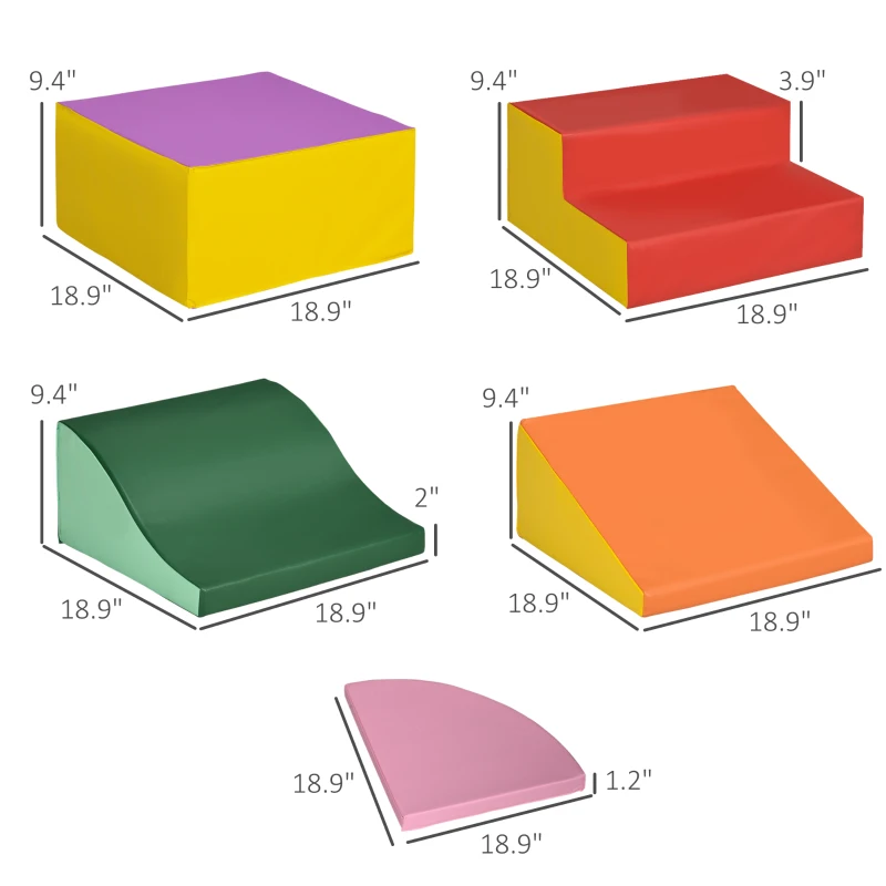 Qaba 6-Pieces Foam Climbing Blocks for Toddlers 1-3 Years, Soft Play Set for Climb and Crawl, Assorted
