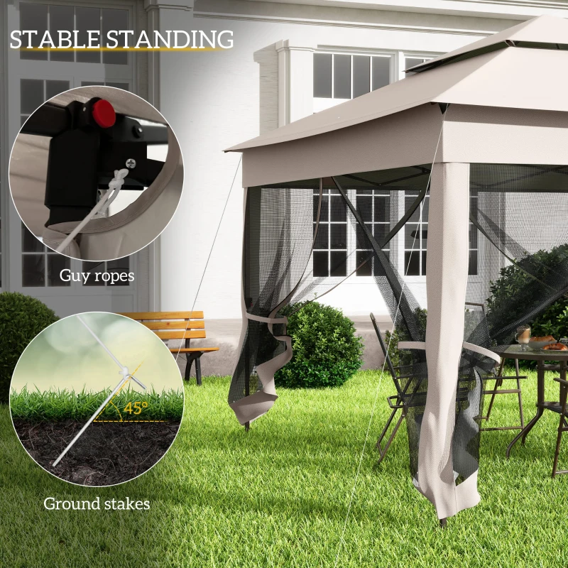 Outsunny 11' x 11' Pop Up Canopy 2-Tier Soft Top Shelter Event Tent w/ Netting Carry Bag for Patio Backyard Garden, Cream White