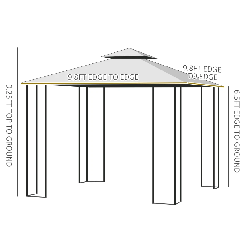 Outsunny 10' x 10' Patio Gazebo, Double Roof Outdoor Gazebo Canopy Shade Shelter with Metal Corner Frame Screen Wall, for Garden, Lawn, Backyard and Deck