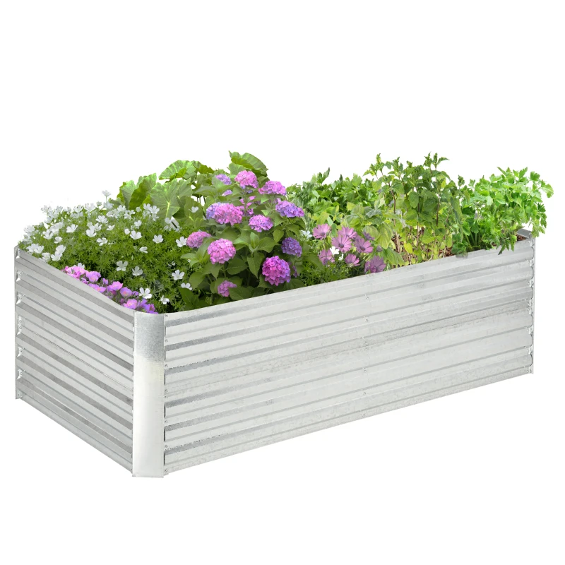 Outsunny Galvanized Raised Garden Bed, Steel Outdoor Planters with Reinforced Rods, 71'' x 35'' x 23'', Silver