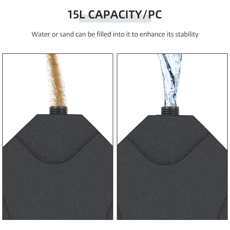 Outsunny 4 Pieces Cantilever Patio Umbrella Base Stand, Outdoor Offset Umbrella Weight Plates, 158 lb Capacity Sand or 60 Liter Capacity Water, Black