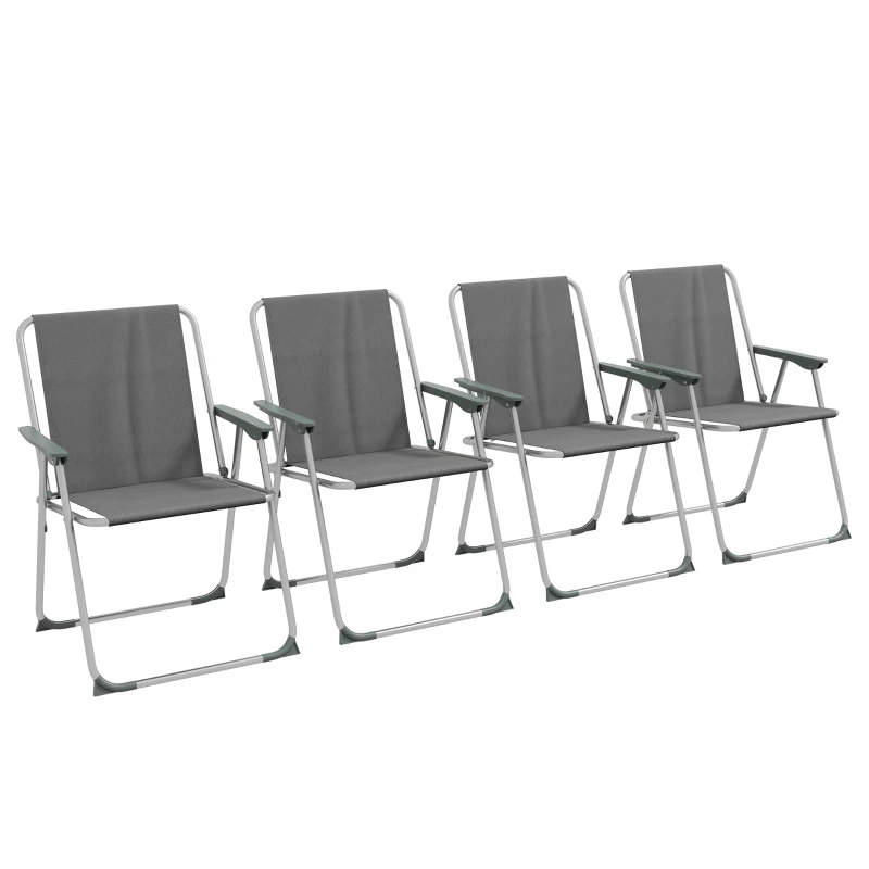 Outsunny 4 Pack Outdoor Folding Chair Set, Portable Camping Chairs with Armrest, Oxford Fabric Seat, Outdoor Chairs, Grey