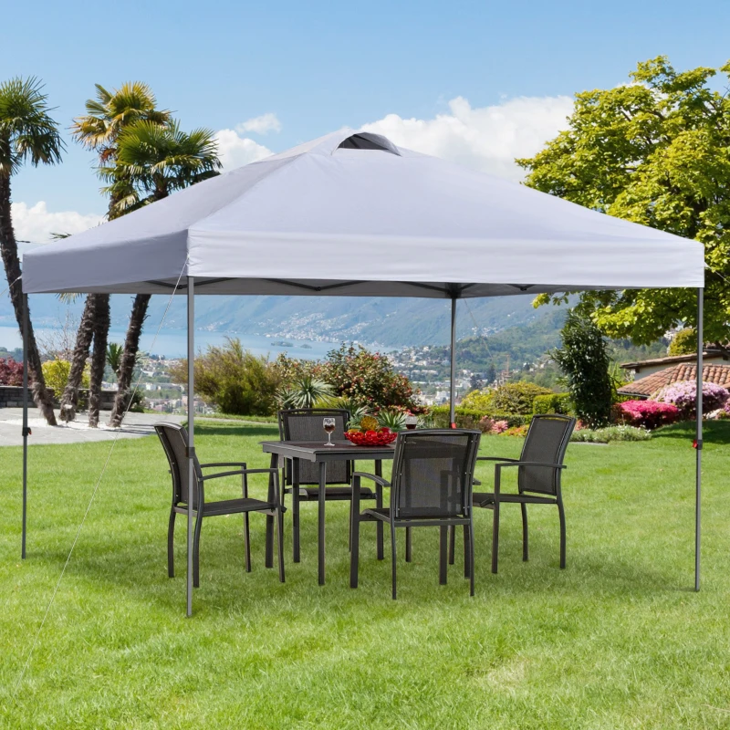 Outsunny 10' x 10' Pop Up Canopy Tent, Instant Sun Shelter with 3-Level Adjustable Height, Top Vents and Wheeled Carry Bag for Outdoor, Garden, Patio, White