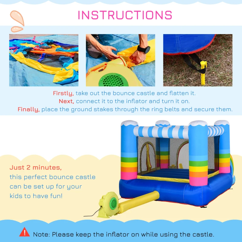 Outsunny Inflatable Bounce House for Kids 2-in-1 Jumping Castle for Indoor Outdoor Party with Trampoline, Pool, Carry Bag & Air Blower(m-5)
