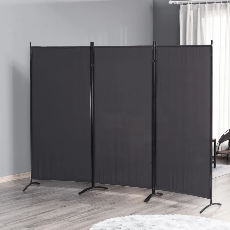 HOMCOM 6' 3 Panel Room Divider, Double Hinged Folding Wall Divider, Indoor Privacy Screen for Home Office,  Charcoal Grey