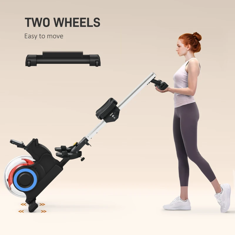 Soozier Foldable Rower Machine, Water Rowing Machine with Wheels, LCD Monitor and Tablet Holder for Cardio Training, Blue