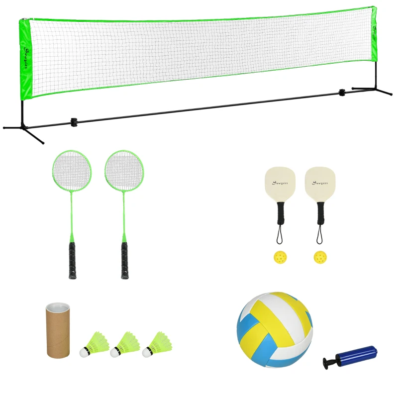 Soozier Portable Badminton Set, Pickleball Volleyball Net with 3 Shuttlecocks, 4 Rackets, for Indoor Outdoor, Beach, Backyard