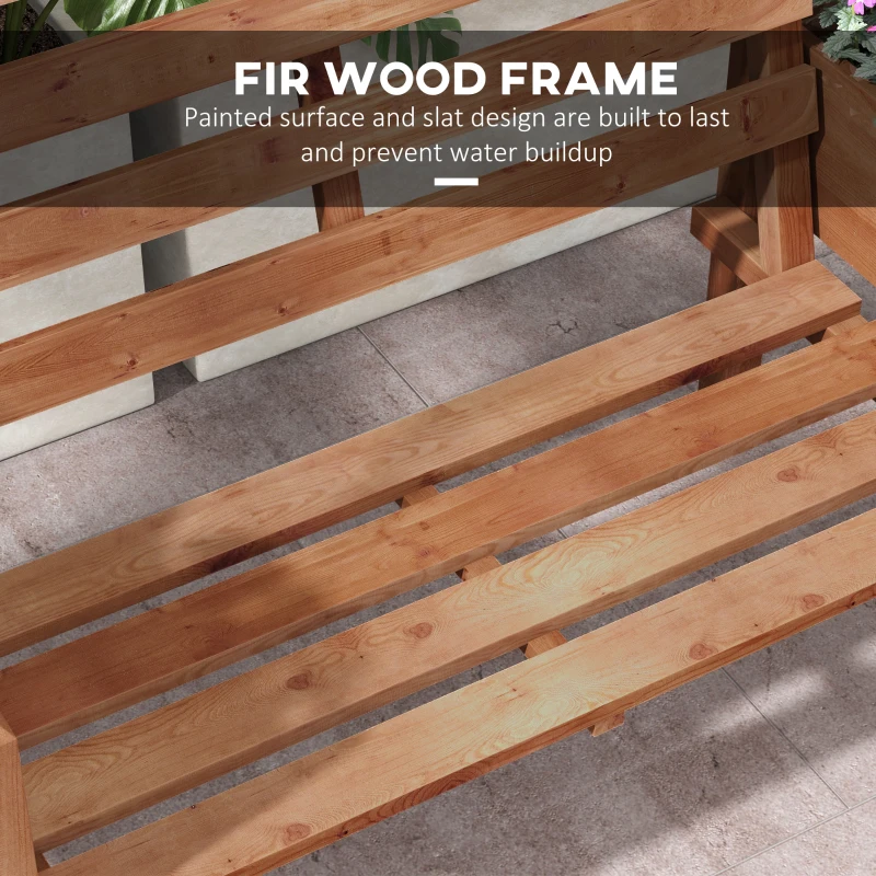 Outsunny Wood Outdoor Bench with Planter Boxes 2-Seater Garden Bench with Slat Seat and Back Dark Brown