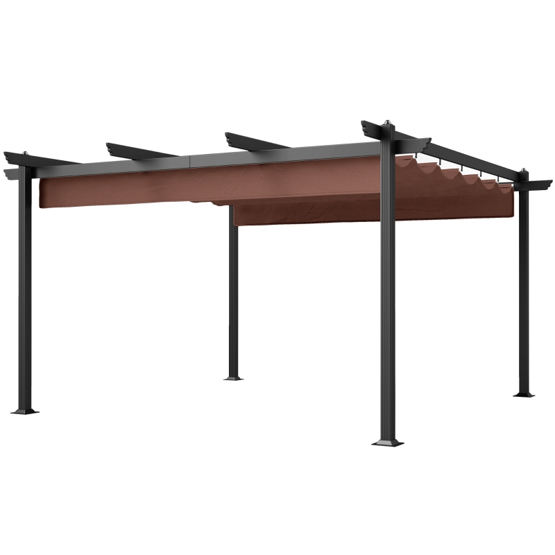 Outsunny 13' x 13' Aluminum Retractable Pergola Canopy, Outdoor Pergola for Garden, Patio, Backyard, Deck, Brown