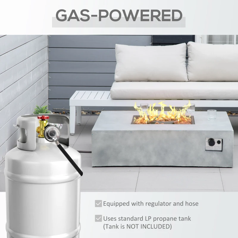 Outsunny Outdoor Propane Fire Pit Table Faux Grey Ledge Stone 42-inch Square Fire Table, 50,000BTU Auto Ignition Gas Firepits with Protective Cover, Lava Rocks, CSA Certification for Outdoor, Grey