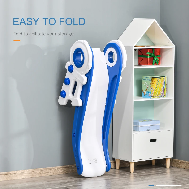 Qaba Folding Kids Slide, Activity Freestanding Climber for Ages 1-3 Years, Indoor and Outdoor Exercise Playset Toy Center, with Cartoon Astronaut Shape, Blue