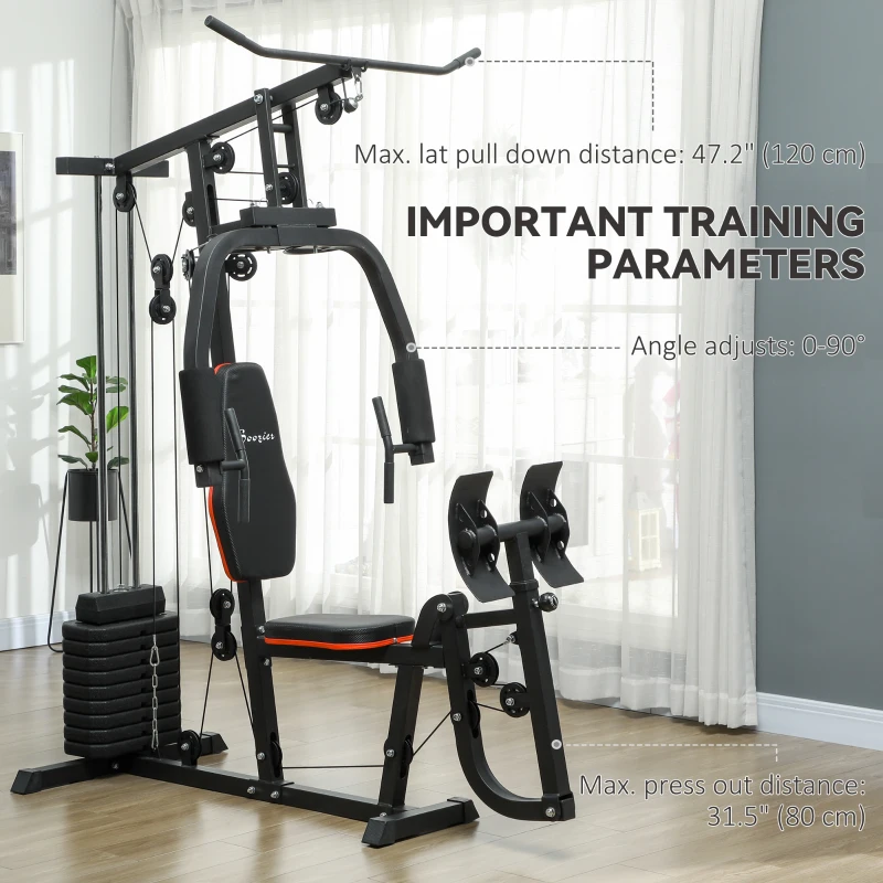 Soozier Home Gym Weights Machine, Multi Gym Lat Pulldown and Leg Workout Equipment with 99lbs Weight Stack