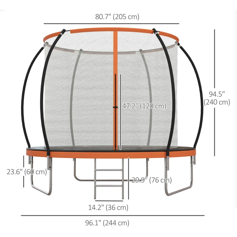 Soozier 8ft Outdoor Trampoline with Enclosure Net and Ladder, Backyard Fitness Trampoline for Teens and Adults