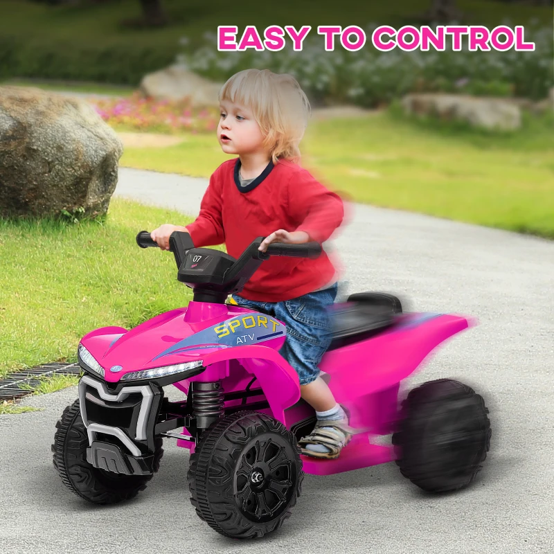 Qaba Kids ATV Quad, 6V Ride On Toy with Rechargeable Battery, Light, Music, Forward & Reverse for Toddlers, Pink