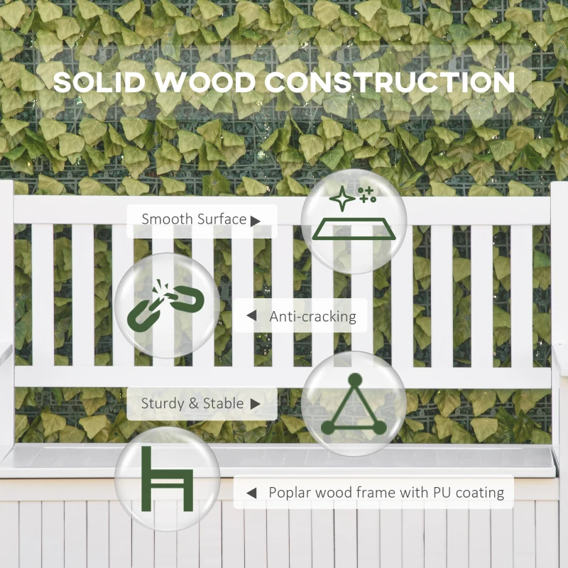 Outsunny 2-Seater Storage Garden Bench, Outdoor Patio Seating Furniture, Deck Box with Inner for Patio, Porch or Balcony, White