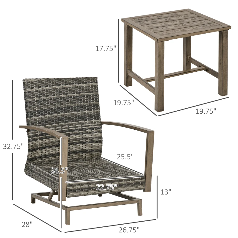 Outsunny Patio Bistro Set, Porch Furniture with Soft Cushions and Rocking Function for Yard, Lawn, Porch, Dark Gray